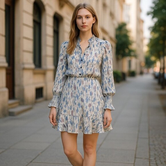 NEW White House Black Market Abstract Floral Dress Blouson Boho 6P White Purple - Picture 1 of 16